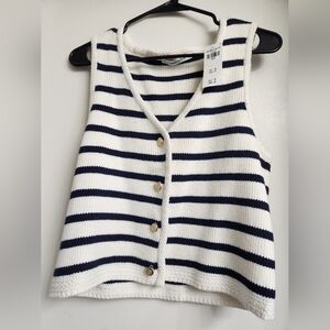 Striped Knit Button-Up Vest